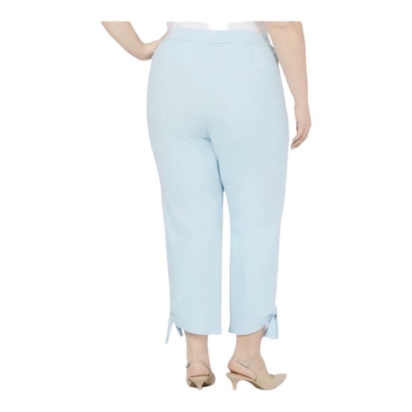 $80 Alfani Plus Size Blue Ankle Pants Pull On Cropped Tie Stretch Elastic Waist - Picture 2 of 7